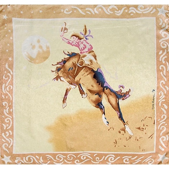Wyoming Traders Wild Rag Blake Cowgirl Horse Print Tan Silk Scarf - 34.5"